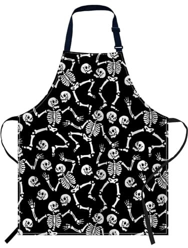 Smooffly Schürze mit Skelett-Motiv zum Tanzen auf einer Party, verstellbar, Kochschürze, Unisex, für Damen und Herren, perfekt für Zuhause, Küche, Backen, Gartenarbeit, Restaurant, Kaffeehaus,
