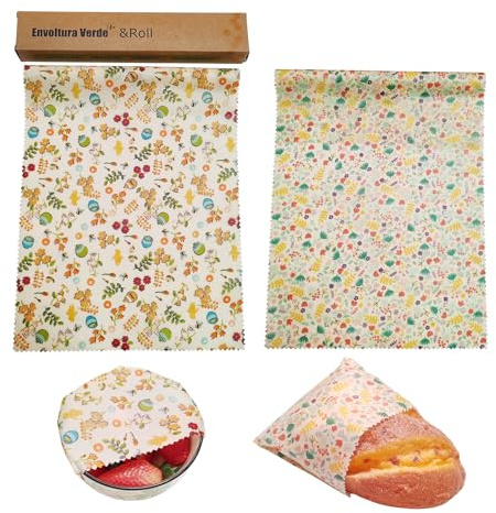 2 Roll Reusable Beeswax Wrap 10'' x 39'' Food Wrap Beeswax Paper Beeswax Food Wrappers Cotton Bread Sandwich Wrapper for Kitchen Storage Gifts