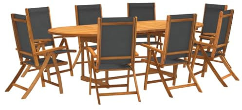 vidaXL Garten Essgruppe 9-TLG., Gartenmöbel Set Tisch 8 Stühle, Lounge Sitzgruppe für Terrasse, Sitzgarnitur Gartengarnitur, Massivholz Akazie Textilene