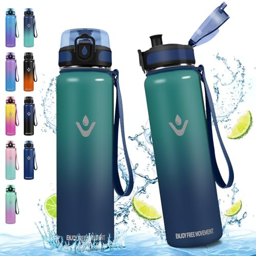 Vikaster Borraccia Termica, 1 Litro Senza BPA, Thermos per Bevande Calde, Senza Perdite, Bottiglia Termica, Acciaio Inox, Borraccia Termica con Cannuccia per Adulto, Scuola, Palestra, Ciclismo