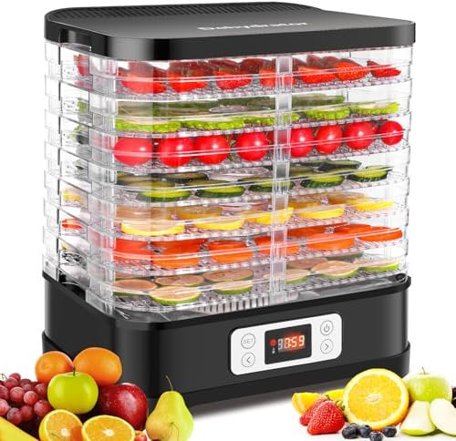 Essiccatore in acciaio inox 400 W, essiccatore per frutta, carne ed erbe aromatiche, con 8 livelli di essiccazione, disidratatore e disidratatore, con regolatore di temperatura 35 – 70 °C