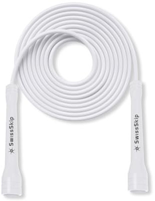 SwissSkip Speed-Springseil von Dayan Kolev, 5 mm PVC-Springseil, für Anfänger und Fortgeschrittene, ideal für Fitness, Cardio, Boxen & Crossfit, verstellbare Länge mit unzerbrechlichen Griffen (weiß)