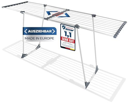RELLINGER® Wäscheständer ausziehbar [20M TROCKENLÄNGE] - Wäscheständer hoch - Premium Wäschetrockner Ständer - Faltbarer Wäscheständer XXL - ausziehbarer Wäscheständer - Standtrockner rutschfest