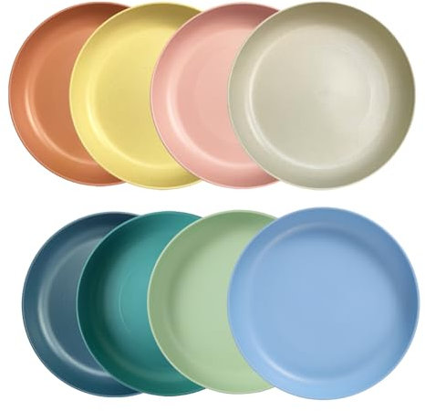 Speiseteller Set 8 Stück Teller, Unzerbrechliches Tiefe aus Kunststoff Picknickteller-Set 9inch Campingteller