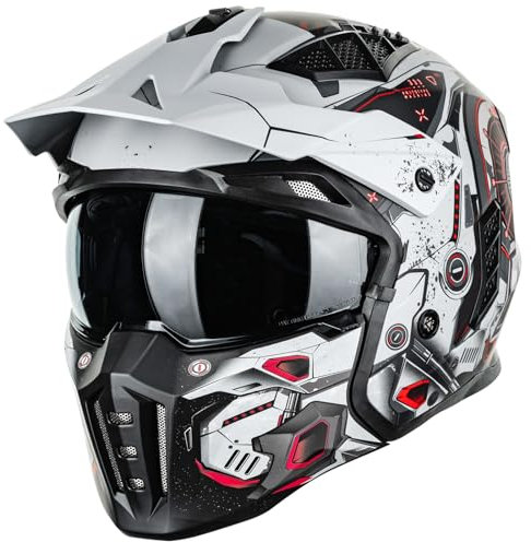 ILM Casque Moto Cross Homme Femme Homologué ECE-Casque Moto Jet Vintage Rétro Scooter Adulte avec Visiere,SciFiRouge,S