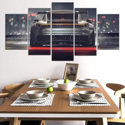 FatAco 5 Paneele Leinwand mit Rahmen Porsch GT3 Bild Kunstdruck Leinwand Gemälde Wandmalerei Home Office Wohnzimmer Schlafzimmer Dekoration Ready to Hang