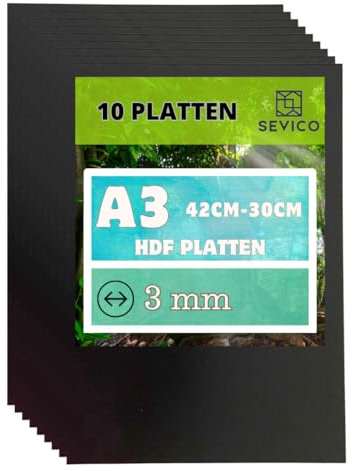 HDF Platten A3 A4 | Dünne Holzplatten für Laserschnitt & CNC | Hochwertige, vielseitige Platten – 3 mm, in Beige, Weiß, Schwarz – Ideal für Modellbau, Innendekoration, DIY-Projekte SEVICO