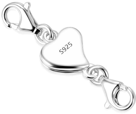 925 Sterling Silver Heart Magnetic Necklace Extender, Double Lobster Clasp Necklace Closure, DIY Jewelry Making Accessories (Silver)