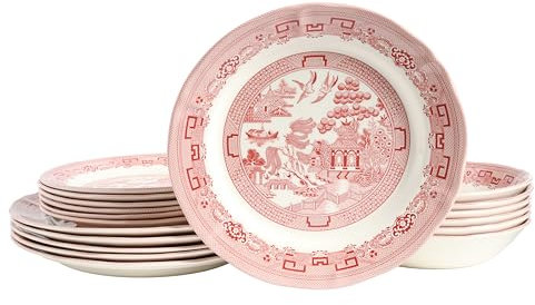 CreaTable, 24015, Serie China Town Rot, 18-teiliges Geschirrset für 6 Personen, Teller Set aus Steingut, spülmaschinen- und mikrowellengeeignet, Qualitätsproduktion
