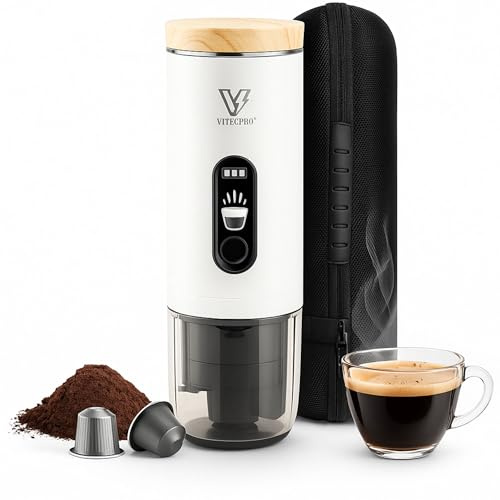 Vitecpro® Cafetera Portátil, Portable Coffee Maker, Portable Espresso Maker, Cafetera De Viaje, Cafetera Cápsulas Portátil (Blanco)