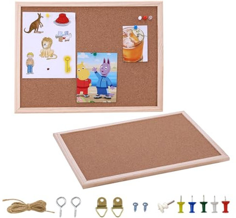 Pinnwand Kork 20x30cm, Pinwand mit Holzrahmen, Cork Board, Pinwand Korktafel - Befestigungsmaterial und Druckstifte im Lieferumfang Enthalten, Korkwand Pinnwand für Küche, Büro, Schule