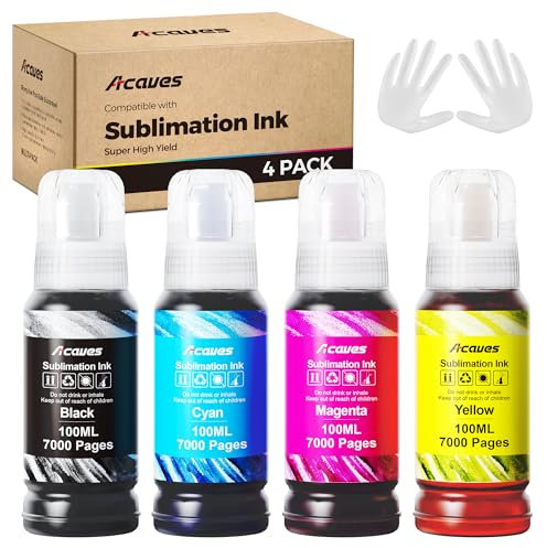 Acaves Sublimation Ink Refilled Bottles 400ML Compatible for ET2400 ET2720 ET2760 ET2750 ET4800 ET-2800 ET-2803 ET-2850 Inkjet Printers Heat Press Transfer on Mugs T-Shirts, 4 Pack