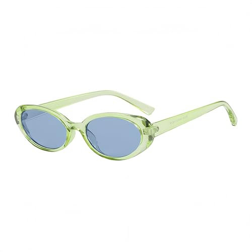 YOJUED Retro ovale Sonnenbrille, Herren Damen modische Retro-Brille, Brille mit ovalem Rahmen, UV-Schutz 400 (Hellgrün/Blau)