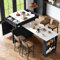 GigaXynium Mesa de bar extensible con espacio de almacenamiento, con dos cajones y cuatro compartimentos, isla de cocina, mesa extensible para 2-6 personas, carrito de cocina con estantes laterales