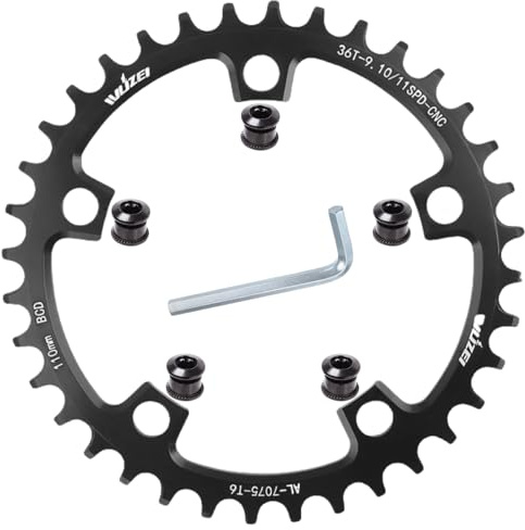 goucrro Plato de 110/130 BCD 36/38/40/42/44/46/48/50/52/54/56/58/60T redondo estrecho ancho para bicicleta con 5 tornillos para bicicleta de carretera plegable (Negro, 110BCD-36T)