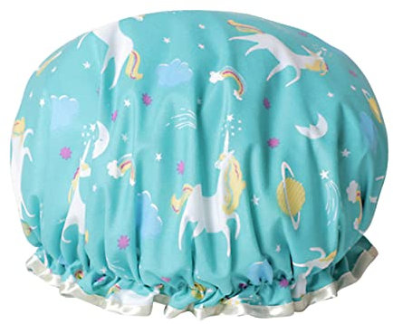 WRITWAA Bonnet De Bain Double Couche Imperméable Résistant à Huile Pour Cuisine Licorne Bleue