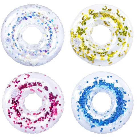 LUMOOM Lot de 4 porte-gobelets gonflables pour piscine, porte-gobelet flottant avec paillettes, pour fête hawaïenne