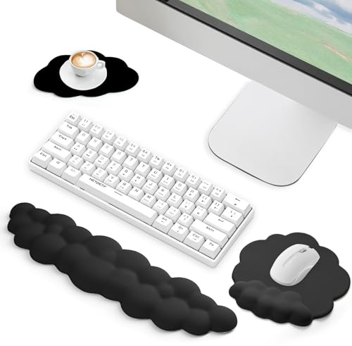 Votoko Wolke Handballenauflage Tastatur, Ergonomische Wolke Tastatur Handgelenkstütze mit PU Leder Memory Schaum, Niedliche Wolke Mauspad für Tastatur, Maus, Computer, Laptop, Schwarz