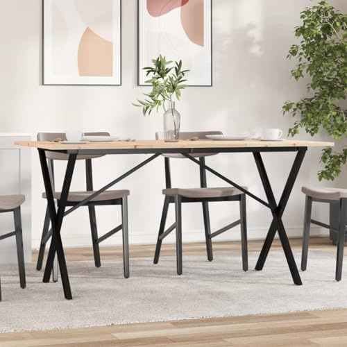 Holamys Esstisch aus Massivholz Kiefer, unbehandelt, mit robustem X-Gestell aus pulverbeschichtetem Stahl, 140x80x75 cm, ideal für Küche und Esszimmer