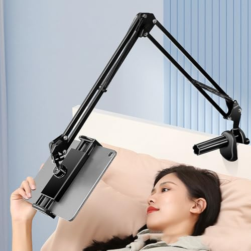 Aoaoy Bed Tablet Holder, Phone Holder for Bed, Universal Flexible Swing Arm Tablet Stand with Adjustable Angles Height for Mobile Phones Tablets