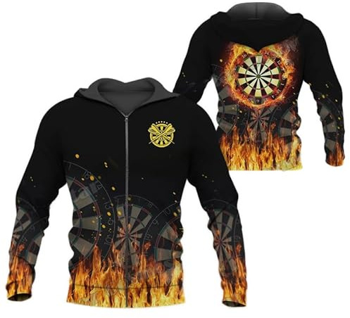 HuazomeeHZM Darts Spieler 3D gedruckt Männer Reißverschluss Hoodie Herbst Unisex Casual Zip Sweatshirt Jacke für Darts Liebhaber Geschenk