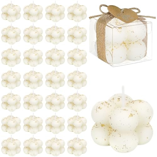 30er Set Weiße Bubble Kerzen für Gastgeschenke, Hochzeit Mini Duftkerzen | Kleine Sojawachs Aromatherapie mit Danke Karten & Geschenkbox & Seil für Babyparty Taufe Baby Shower Geburtstag Geschenk