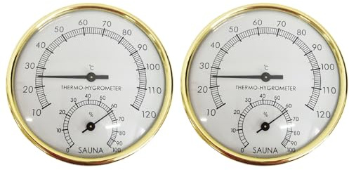 Sauna-Thermometer und Hygrometer Combo - Präzises Temperatur- & Luftfeuchtigkeitsmessgerät für Sauna-Raumsk, Temperaturbereich 10-120°C, Feuchtigkeitsbereich 0-100% (2 Stück)