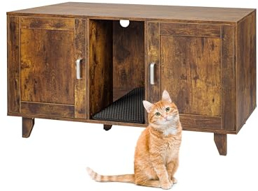 Relaxdays Katzenschrank für Katzentoilette, XXL, 2 Kammern, Katzenhaus mit Katzenklomatte, HBT: 65x120x52 cm, Farbe