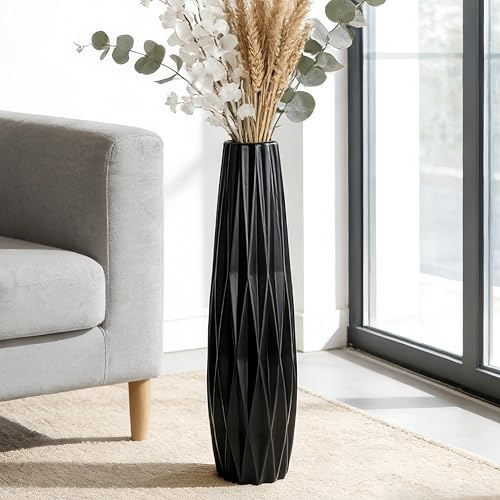 Duoqulou Große 60cm Schwarze Keramik Vase, 24 Hoch, Dekorative Vase für Wohnzimmer, Schlafzimmer und Büro, Perfekt für Pampasgras und Blumenarrangements