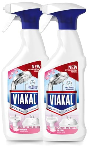 Viakal Limescale Remover Spray 500ml Fresh Rose 2 Pack | Hard Water Stain Cleaner for Bathrooms, Kitchens & Showers | Multi-Surface Descaler for Taps, Tiles, Toilets & Glass with Fast-Acting Formula