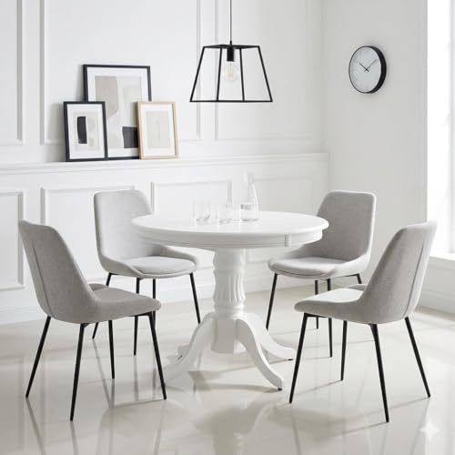 Design Esstisch rund HAW-111 Weiß Echtholzfurnier ausziehbar 90 cm bis 124 cm runder Massivholz Esszimmertisch Küchentisch rund Funktionstisch oval kitchen table Esszimmer dining table Ausziehtisch
