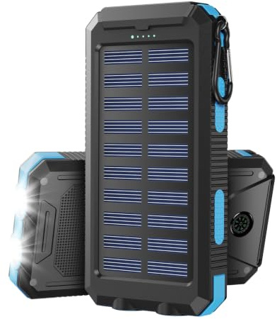 Vikeri Solar Powerbank 26800mAh, Powerbank Solar Wasserdichtes USB C Externer Akku mit 4 Outputs, Power Bank für Smartphones, Tablets und mehr (Blau)
