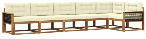 vidaXL Outdoor-Sofagarnitur mit Kissen 6 pcs Natur und Creme, Akazien-Lounge-Set, moderner Outdoor-Sofa, langlebiges modulares Sofa, wetterfester Garten-Sitz