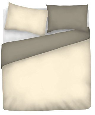 Set Copripiumino 100% Cotone Natural Color, Made in Italy - Parure Copri Piumino - Sacco Piumone 250x200 cm con Doppia Patella e Federe Cuscino, Matrimoniale, Tortora/Panna
