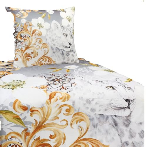 Mikrofaser Satin Bettwäsche Ornamente 135x200 80x80 Set 2tlg. 4tlg. Hochwertig Grau Gold Set 2 TLG