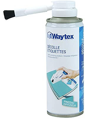 Décolle Étiquette Waytex – Aérosol 200ml avec Pinceau | Retire Facilement Étiquettes et Colle sur Verre, Plastique, Métal, Bois, Carton, etc. | Application Précise Sans Résidus