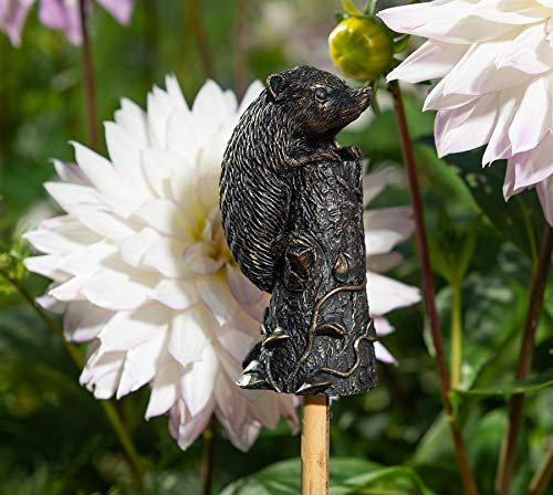 Cane Companions Decorative Hedgehog Stake Topper - Handmade Flower Pot Garden Ornament - Outdoor Figurine