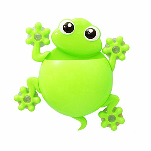 DOITOOL Zahnbürstenhalter, niedlicher Cartoon-Frosch, für Kinder, Zahnbürste, Zahnpasta, Wandmontage, Saugnapf, Badezimmer- (grün)