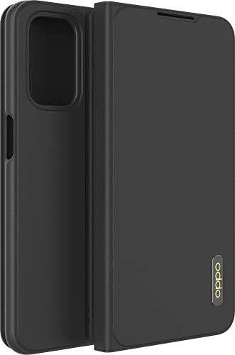 OPPO - Étui Flip Cover pour Smartphone OPPO A74 et A54, Protection Téléphone Portable, Rabat Ouverture Latérale, Porte-Carte 2 Emplacements, Prise en Main Confortable, Position de Maintien, Noir