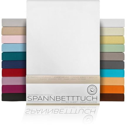 BEAUTEX Spannbetttuch Bettlaken aus Baumwolle, Premium Jersey Stoff 160g/m², Größe und Farbe wählbar (Standard - 200x200x30 cm, Weiß)