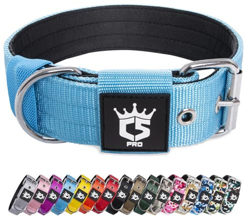 TSPRO Taktisches Hundehalsband, Robustes Halsband für Hunde mit Metallschnallenverschluss, 3,8 cm Breit, Verstellbar und Dick für Mittel bis Großgroße Hunde (Blau L)