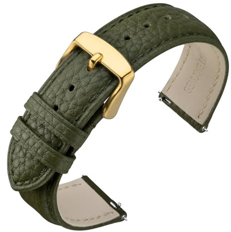 ANNEFIT Uhrenarmband 18mm Leder mit Edelstahl Gold Schnalle, Schnellverschluss Armband mit Weich Gepolstert für Herren Damen (Grün)