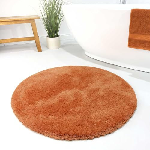 Homie Living Badteppich, Badematte kuscheliger Flauschiger weicher Flor l rutschfest und Waschbar Porto Azzurro (90 cm rund, Terracotta)