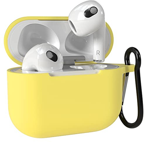 EAZY CASE - Schutzhülle für AirPods 3 Hülle Gelb Silikon Case Stoßfest mit Karabiner geeignet als Schlüsselanhänger Antikratz Etui rutschfeste Silikonhülle für Airpod 3. Generation in Gelb