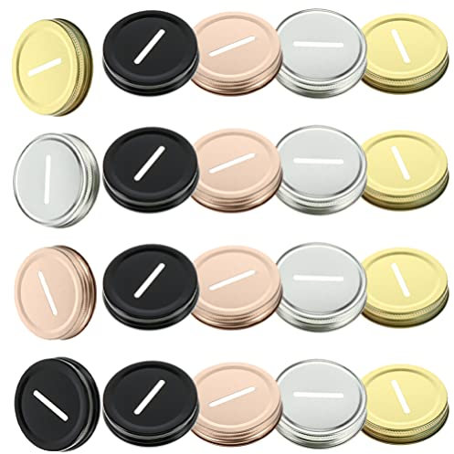 Alipis 20Pcs Jar Bank Lid, Money Saving Jars Slot Lids Metal Piggy Bank Lid Tip Jar Cap Cover for Regular Mouth Jar Bank (Golden+Silver+Rose +Black)