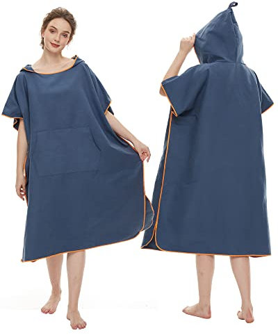 JORAKI Handtuch Poncho Erwachsene, Surf Poncho Microfaser Handtücher Badeponcho Strandtuch Damen Herren Umziehhilfe Ultraleicht und Schnelltrocknend Badehandtuch für Surfen Camping Schnorcheln Strand