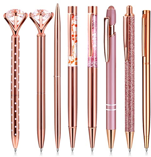 Molain Rose Gold Ballpoint Pens, 8Pcs 1.0mm Retractable Gel Pen Black Ink Writing Pen for School Office Stationery Supply
