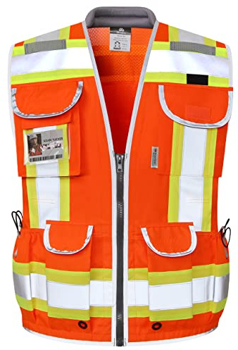 Dib Reflektierende Sicherheitsweste, robust, zweifarbig, hohe Sichtbarkeit, hergestellt mit 3M-Klebeband, gepolsterter Kragen, einziehbare ID-Tasche, Orange, 3XL, Orange / Heavy Duty, XXX-Large