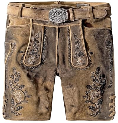 Stockerpoint Herren Lederhose Franz I Größe 44-60 I Bequeme Trachtenhose in authentischer Optik inkl. Gürtel I Aus 100% hochwertigem Bio-Wildbockleder I Perfekt für Trachten & Festlichkeiten