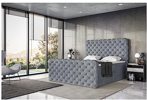 MEBLINI King Boxspringbett mit Bettkasten - Gepolstert Doppelbett mit Matratze und Topper - Polsterbett mit Stauraum - Bett mit Kopfteil - Stauraumbett - Duke - 180x200 - H3/Grau Samt